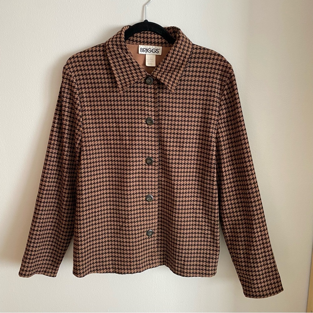 Vintage Briggs New York Houndstooth Button-up Shirt Jacket Brown Size M